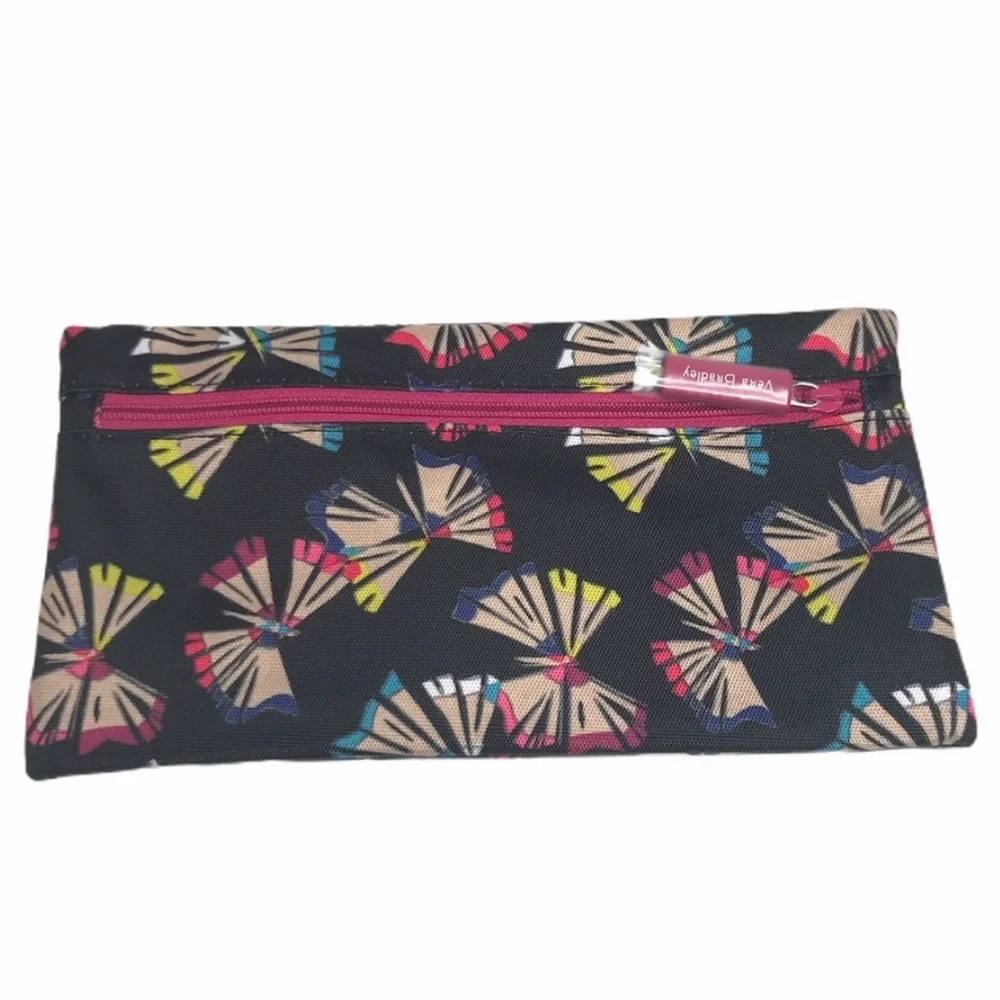 Vera Bradley Lighten Up Pencil Pouch. Art Butterflies, Black, Pink